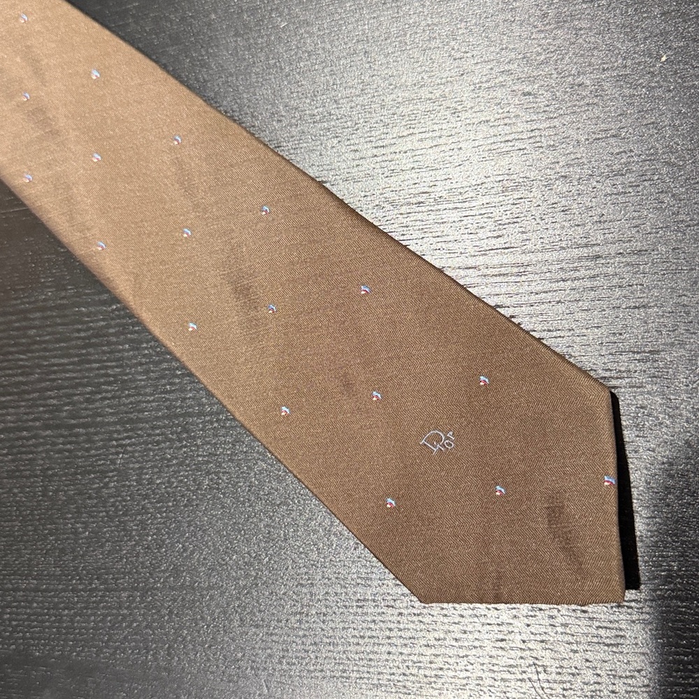 Vintage Christian Dior Brown Necktie with Subtle Dot Pattern